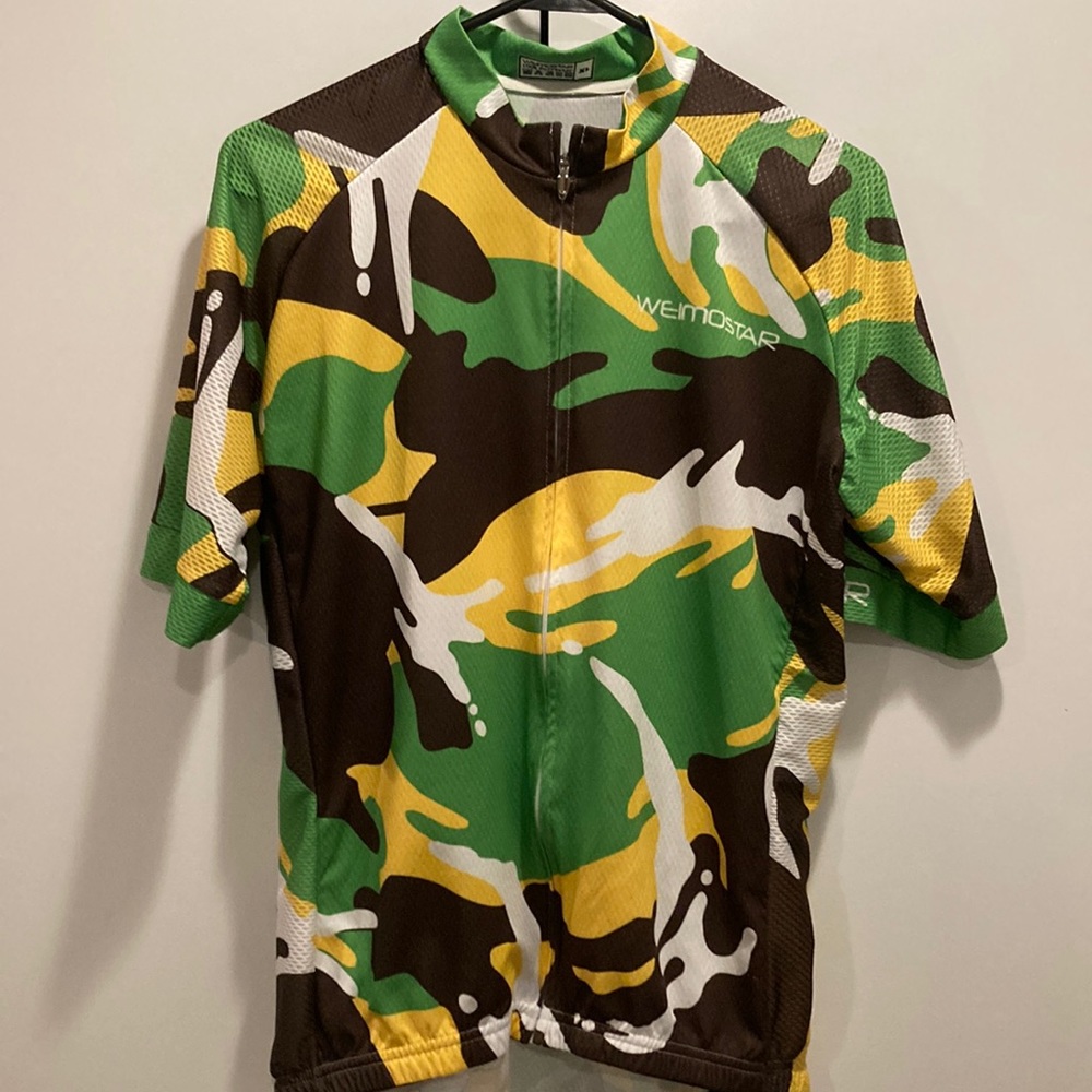 Weimostar Cycling Shirt Men's XL Camo Print Short Sleeve Full Zip Cycling Shirt